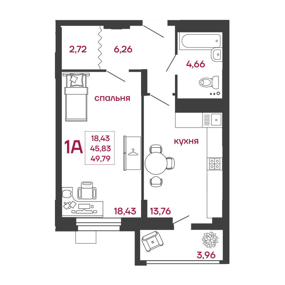 Купить 1-комн. квартира, тип 1А в Пензе | 1-комн. квартира, тип 1Ав Пензе в  Дом Zenlife